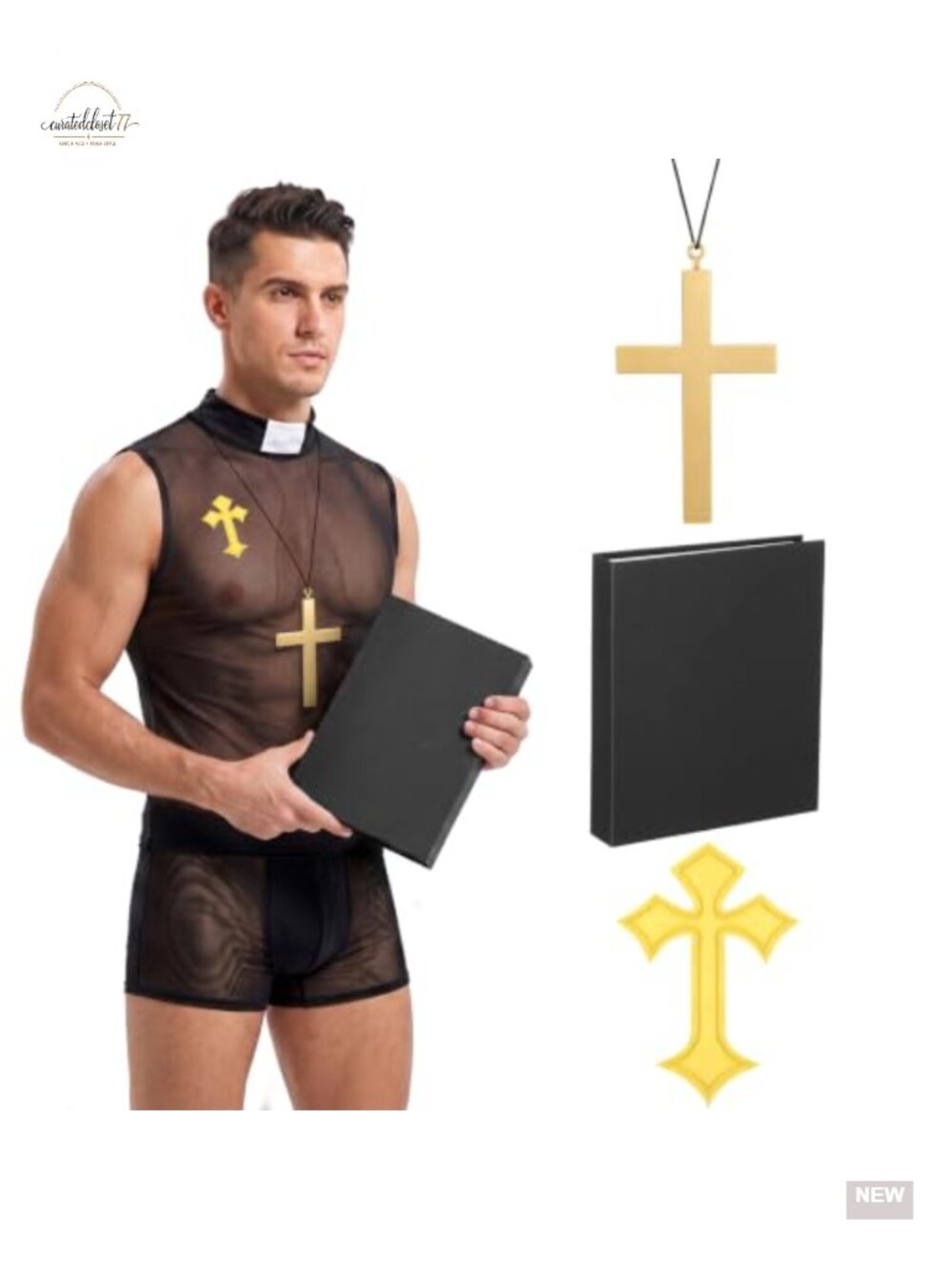 Men's Priest Costume Set Sheer Mesh Cosplay Halloween Party